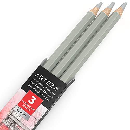Arteza Professional Watercolor Pencils, Pack of 3, A003 Dolphin Gray, Water-Soluble Pencils for Coloring, Blending, Layering & Watercolor Techniques - color: A003 Dolphin Gray, size: 1 Count (Pack of 3)