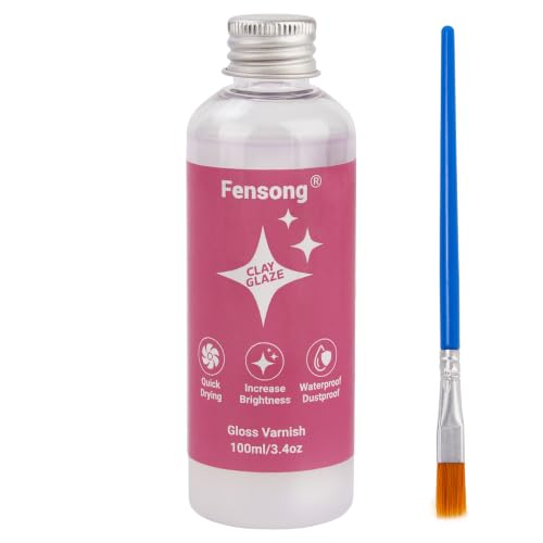 Air Dry Clay Glaze, High-Gloss Clear Sealer Top Coat for Polymer & Air Dry Clay, Fast-Drying Water-Based Varnish with Brush, 100ml
