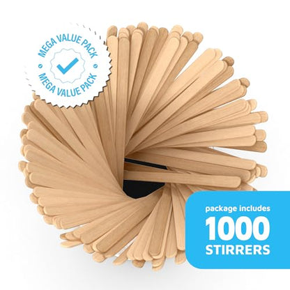 MontoPack Wooden Coffee Stirrers | Bulk Pack of 1000 5.5" Disposable Wood Stir Sticks for Hot or Cold, Beverages & Cocktails | Round Edges, Splinter-free & Food safe, Ideal for Popsicles and Crafts