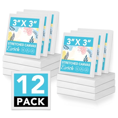 ESRICH Small Canvases for Painting 3x3IN, Mini Canvas in Bulk 12Pack, 2/5In Profile Small Square Canvas, Blank Canvases are Great for School Projects and Kids Birthday Parties, Home Decor Project. - size: 3x3in-12Pack