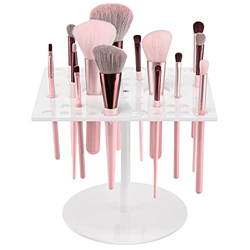 Jetec 54 Holes Acrylic Brush Holder Makeup Brush Drying Rack Collapsible Holder Stand for Acrylic Nail Lover(White) - color: White