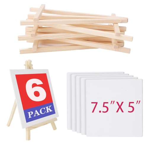 6 Pcs 5 Inch Canvases with 6 Pcs 7.5 Inch Easel Sets, Easel Stand and Painting Canvases for Painting, Crafts, Photos etc. - style: 7.5 inch (pack of 6) easel and 5 inch (pack of 6) canvases.