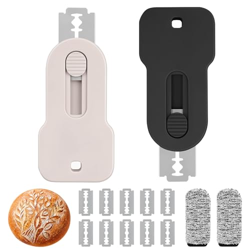 2 Pack Bread Lame Dough Scoring Tool Set, Professional Sourdough Scoring Tool & Bread Scorer with 10 Razor Blades, Finger Protectors Bread Razor for Artisan Baking Black/Pink