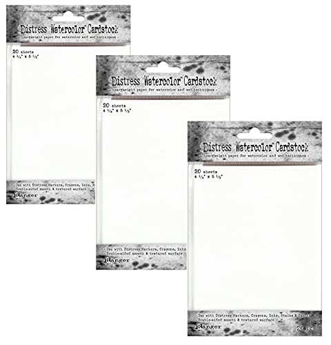 3-Pack of Tim Holtz Distress Watercolor Cardstock, 4.25 x 5.5 inches, 60 Sheets Total