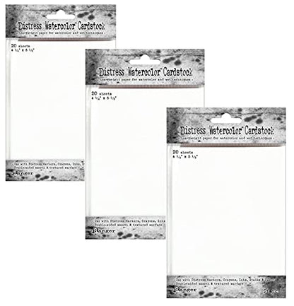 3-Pack of Tim Holtz Distress Watercolor Cardstock, 4.25 x 5.5 inches, 60 Sheets Total