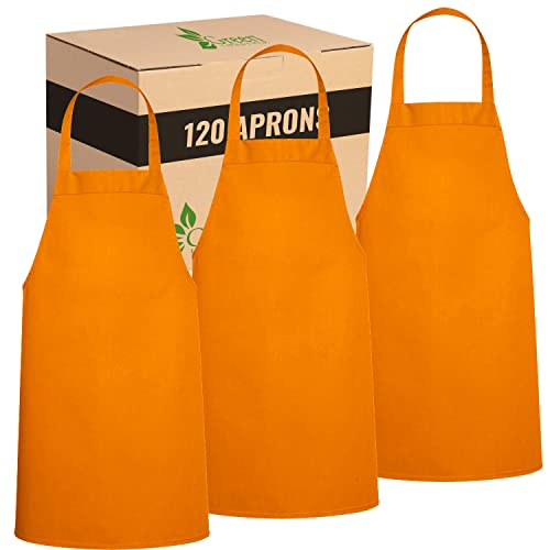 GREEN LIFESTYLE 120 Pack Professional Chef Apron – Grilling Aprons for Men, Waterproof Cooking Apron for BBQ, Work or Restaurant Use, Kitchen Aprons for Women – Orange, No Pockets - color: Orange, size: Pack of 120, No Pocket