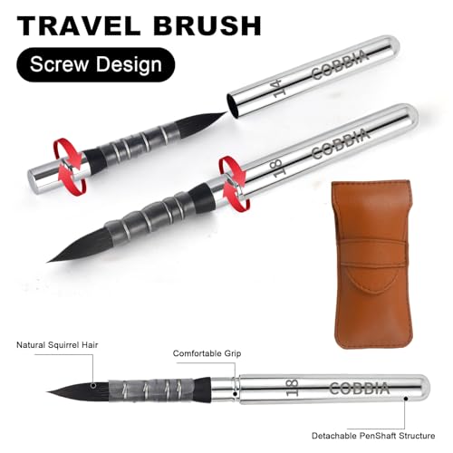 Synthetic Soft Squirrel Mop Round Fine Tip Quill Watercolor Travel Brushes with Leather Pouch for Art Painting, Gouache, Acrylic Painting Oil Painting（4pcs）