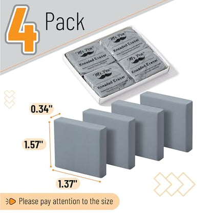 Mr. Pen- Kneaded Erasers, 1.57" x 1.37", 4 Pack, Gray | Soft Moldable Art Erasers for Charcoal, Graphite & Pastel Drawing, Precision Highlighting, Smudge Control - color: Gray, size: 4 Pack, 1.57" x 1.37"