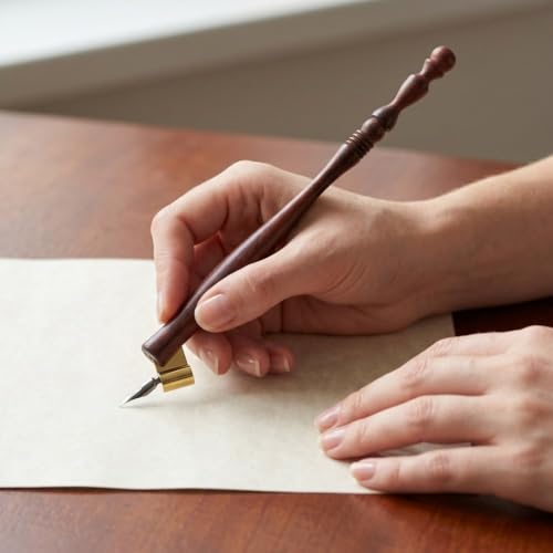 Wood Dip Pen Nib Holder with Metal Flange Oblique Ergonomic Handle for Calligraphy, Lettering & Sketching, Fits Most Standard Nibs