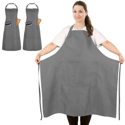 2 Pack Plus Size Waterproof Cooking Chef Apron with 2 Pockets for Men Women - color: Gray