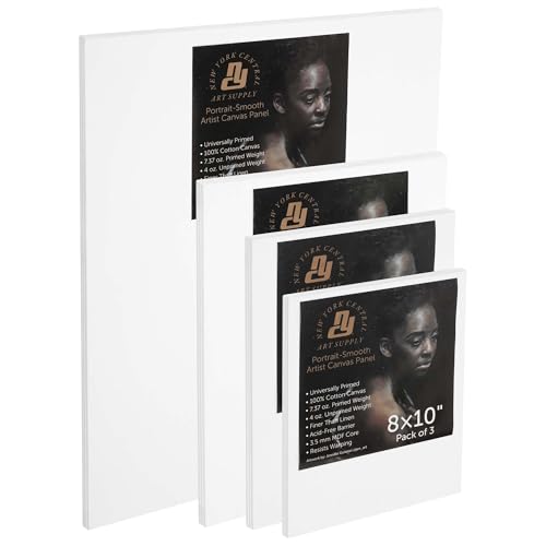New York Central Portrait-Smooth Artist Canvas Panels- Assorted Popular Sizes Set of 12- Professional Quality 100% Cotton Canvas Panels for Painting- Ideal Painting Canvas Panels for Acrylics & Oils - size: Assorted Popular Sizes (Set of 12)