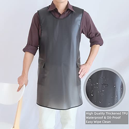 Waterproof Cross Back Apron, Shortened Design Waterproof Apron, Japanese Style Aprons with Pockets, X Cross Halter Apron, Cooking Aprons for Dishwashing, Cleaning Work with Water - Black Translucent - color: White Translucent, style: 1# Style-rounded Edge