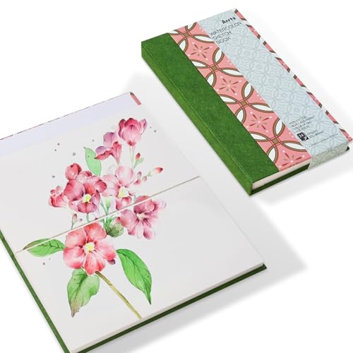 Arrtx Watercolor Journal, 7.28x4.13'', 140 LB, 300 GSM, 100% Cotton Paper, Hot Press, 24 Sheets, Hardcover Watercolor Sketchbook for Use As Travel Notebook for Artists Adults Students - size: 7.28x4.13''
