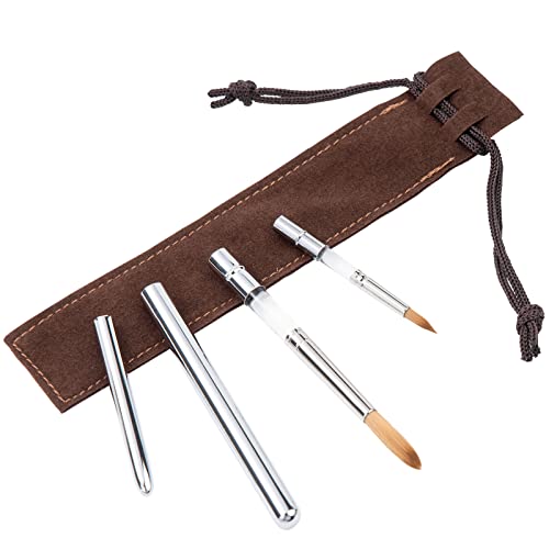 Falling in Art Travel Brush Set- 2PCS Synthetic Kolinsky Hair Round Portable Artist Paintbrushes with Protective Pouch for Watercolor,Gouache, Acrylic Paints Silver - size: 2 Pcs Round Kolinsky Hair