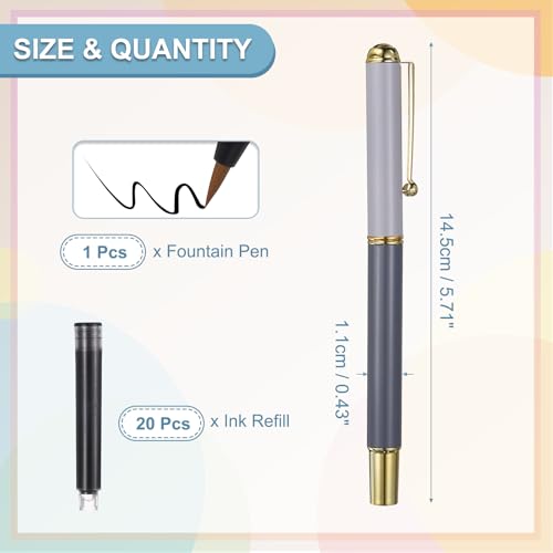 PATIKIL Calligraphy Brush Pens, Refillable Brush Pen Set with Fountain Black Ink Metal Clip Chinese Hand Writing Marker Kits for Lettering Journaling Art Drawing, Grey