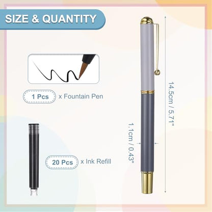 PATIKIL Calligraphy Brush Pens, Refillable Brush Pen Set with Fountain Black Ink Metal Clip Chinese Hand Writing Marker Kits for Lettering Journaling Art Drawing, Grey
