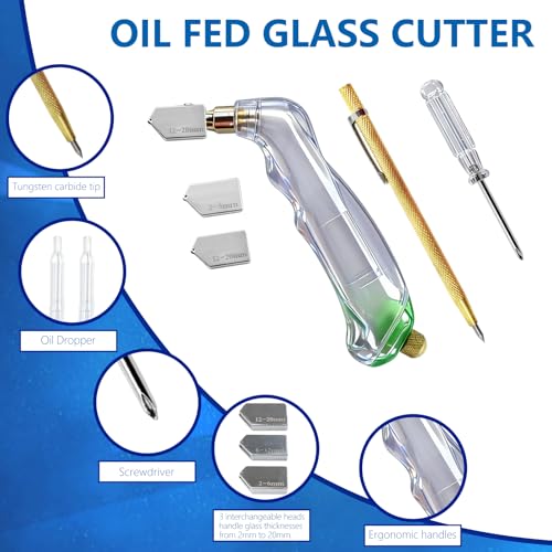10pcs Heavy Duty Glass Cutting Tool Kit, Curve Jaw Glass Running Pliers Breaker Grozer Pliers, Pencil Style Oil Feed Carbide Tip Glass Cutter for Stained Glass Mosaics Mirror Tiles Breaking