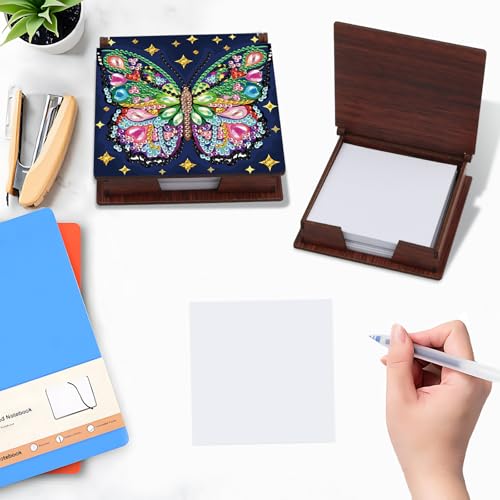 Diamond Painting Kit memo Box, Diamonds Art DIY Colorful Butterfly Patterns Sticky Note Box Special Shape Drill, with 160 Sticky Note, Ideal for Home Office Supplies, Handicrafts, Holiday Gifts - color: Colorful butterfly