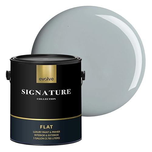EVOLVE Signature Collection Luxury Interior Paint & Primer, Flat Sheen (Ash Gray), 1 Gallon – Premium One-Coat Coverage, Low VOC, Low Odor, Washable Finish for Walls, Ceilings & Trim - color: Ash Gray, size: 128 Fl Oz (Pack of 1)