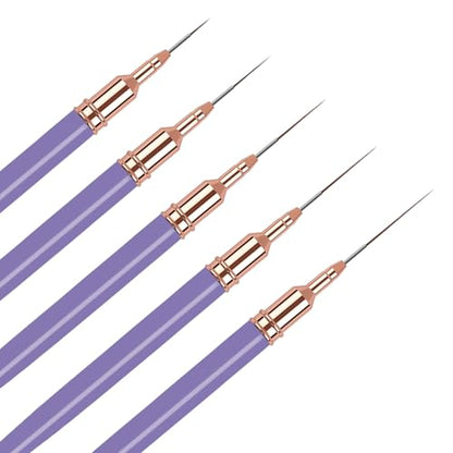 5PCS Liner Brushes for Nails, Nail Art Liner Brushes Set, 6/9/12/15/18mm Thin Detail Brush for Long Lines & Fine Drawing, UV Gel Polish Painting Nail Design Tools - Purple - color: Purple