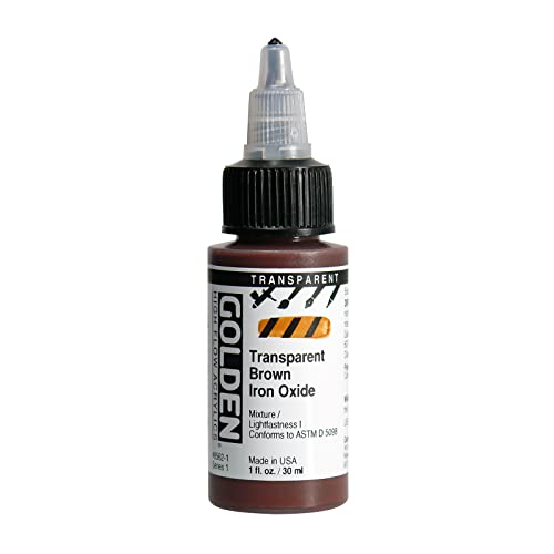 GOLDEN High Flow Acrylics, Transparent Brown Iron Oxide, 1 fl. oz. Bottle, Professional Acrylic Paint, Transparent - color: Transparent Brown Iron Oxide