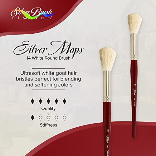 Silver Brush 5518S-14 Silver Mop Short Handle Blender Brush, White Round, Size 14 - size: Size 14
