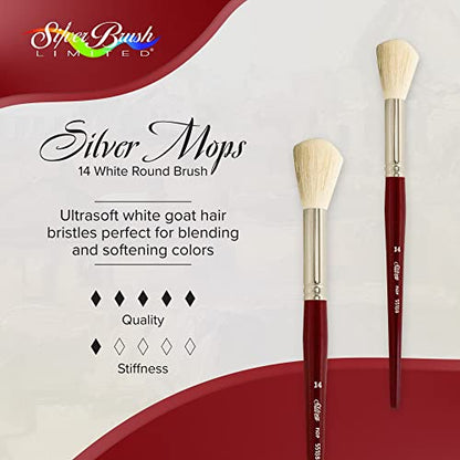 Silver Brush 5518S-14 Silver Mop Short Handle Blender Brush, White Round, Size 14 - size: Size 14