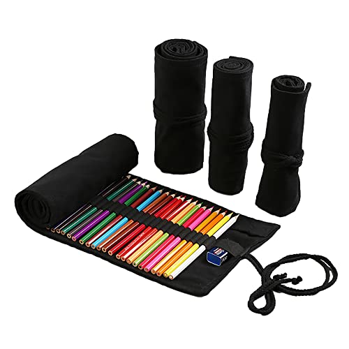 DIYOMR 24/36/72 Slots Pencil Wrap Pencil Rolls, Artist Colored Pencils Roll Up Bag Short Brushes Pouch Case Pencils Organizer for Drawing Coloring and Sketching (Black, 36slots) - color: Black, size: 36slots