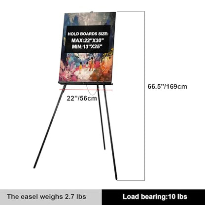 Falling in Art 65" A-Frame Tripod Easel Stand, Wooden Display Easel with Adjustable Canvas Holder, Floor Easel for Wedding Signs, Posters, Paintings, Artwork(Black) 1 Pack - color: Black-1 Pack