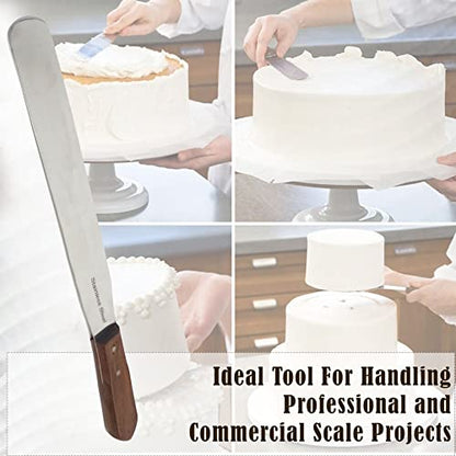 Wooden Handle Chef's Baking Spatula,Pastry Icing Spreader Knife,Stainless Steel,Grilling, Baking Cooking Kitchen Utensil, 12 Inch Blade