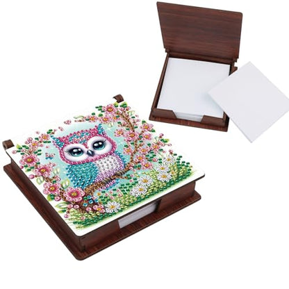 Diamond Painting Kit memo Box, Diamonds Art DIY Owl and Flower Patterns Sticky Note Box Special Shape Drill, with 160 Sticky Note, Ideal for Home Office Supplies, Handicrafts, Holiday Gifts - color: Owl and Flower