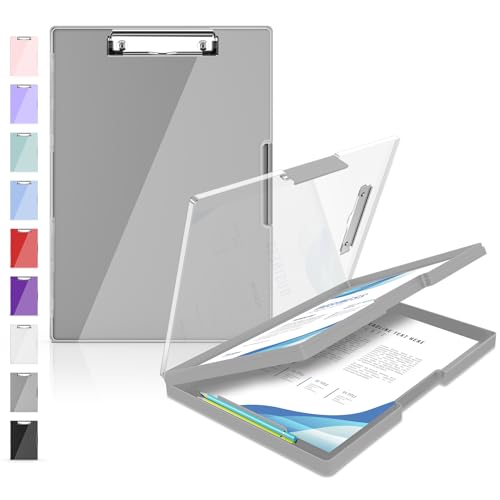 Sooez Clipboard with Storage, Heavy Duty Cleaview Clip Boards 8.5x11 with Dual Storage, Dry Erase Plastic Nursing Clipboard, High Capacity Clipboards Folder for Teacher Nurse, School & Office Supplies - color: Gray