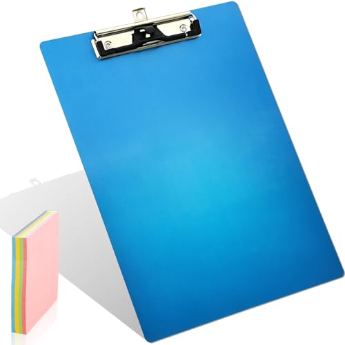 Aluminum Metal Clipboard Stainless Hangable Pen Holder Low-Profile Clip Board Size A4 9" x 12.6" with Sticky Note for School Office Business Medical Professionals Workshop Factory (Blue, Aluminum-A4) - style: Blue