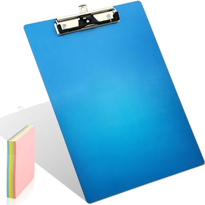 Aluminum Metal Clipboard Stainless Hangable Pen Holder Low-Profile Clip Board Size A4 9" x 12.6" with Sticky Note for School Office Business Medical Professionals Workshop Factory (Blue, Aluminum-A4) - style: Blue