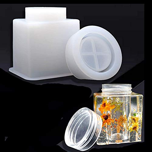 4 Style DIY Jewelry Resin Casting Molds Bottle Storage Jar with Lid Crystal Epoxy Mold Kit Handmade Craft Aromatherapy Candle Making Tool Clear Silicone Plaster Clay Mould (Square Bottle) - color: (Square Bottle)