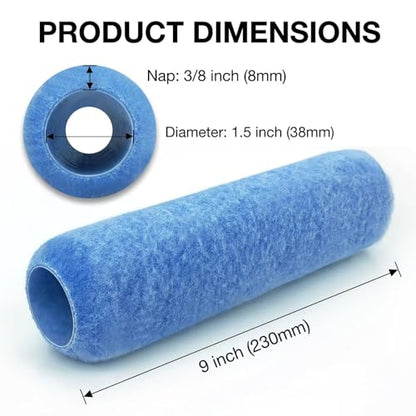 Great Andrew 18 Pack Paint Roller Covers 9 Inch 3/8-Inch Nap, Dense Fibers Large Paint Roller Kit for Painting Textured Smooth Rough Surfaces Walls Floors House - size: 18pcs, 9", Blue