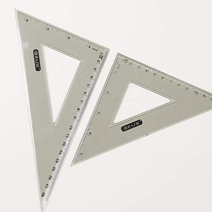 BAZIC Math Geometry Set 5 Pieces, Compass, Protractor, Ruler, 2 Triangle Rulers, Plastic Clear Measuring Sets for Students Professional, 1-Pack | 4-piece geometry set (12 in ruler; 30/60 and 45/90 triangles; 180-degree protractor) plus a compass