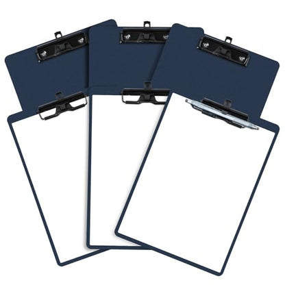 FRETONBA Blue Clipboard with Pen Holder, Set of 6 Plastic Clipboard with Low Profile Metal Clip, Hanging Clip Boards Holds 8.5x11 Inch Papers, Standard A4 Letter Size Clip Boards for Offices & School - style: 6 Pack-Blue