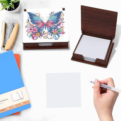 Diamond Painting Kit memo Box, Diamonds Art DIY Butterfly and Flower Patterns Sticky Note Box Special Shape Drill, with 160 Sticky Note, Ideal for Home Office Supplies, Handicrafts, Holiday Gifts - color: Butterfly and Flower