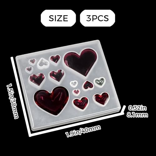 3Pcs Heart Earring Resin Mold for DIY Craft, Cavity Heart Silicone Mold for Keychain Pendant, Heart Shape Epoxy Resin Mold for Jewelry Necklace Bead and DIY Pendant Necklace,Heart Jewelry Casting Mold