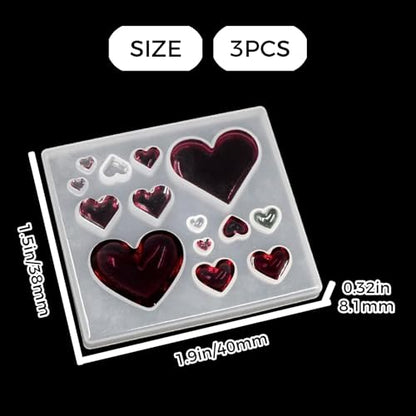 3Pcs Heart Earring Resin Mold for DIY Craft, Cavity Heart Silicone Mold for Keychain Pendant, Heart Shape Epoxy Resin Mold for Jewelry Necklace Bead and DIY Pendant Necklace,Heart Jewelry Casting Mold