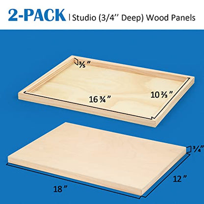 Falling in Art Unfinished Birch Wood Panels Kit for Painting, Wooden Canvas 2 Pack of 12x18 Studio 3/4" Deep, Cradle Boards for Pouring, Art, Crafts, Burning and More - size: 12'' x 18''