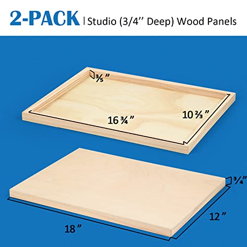 Falling in Art Unfinished Birch Wood Panels Kit for Painting, Wooden Canvas 2 Pack of 12x18 Studio 3/4" Deep, Cradle Boards for Pouring, Art, Crafts, Burning and More - size: 12'' x 18''