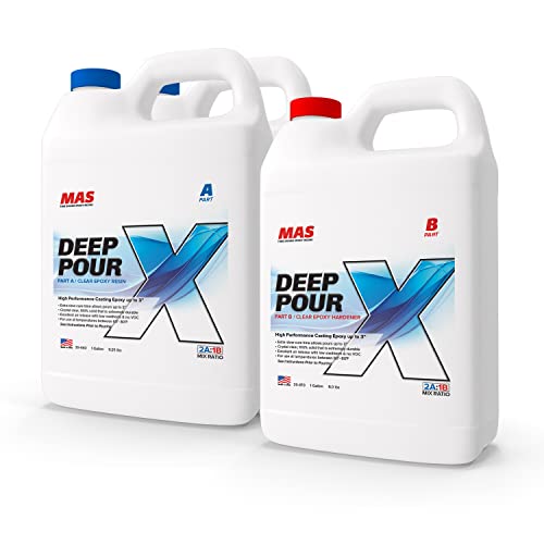 MAS Epoxies Deep Pour X Epoxy Resin Kit, 1.5-Gallon, (1-Gal Resin + 0.5-Gal Harderner) for Casting, Encapsulating, Fill Large Voids, River Tables, Sculptures, Live Edge Wood Tables - size: 3 Gal