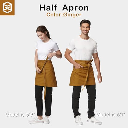 Unisex Waist Apron with Pockets Waiter Bar Half Bistro Apron 4251BY - color: Ginger, size: 3 Pack