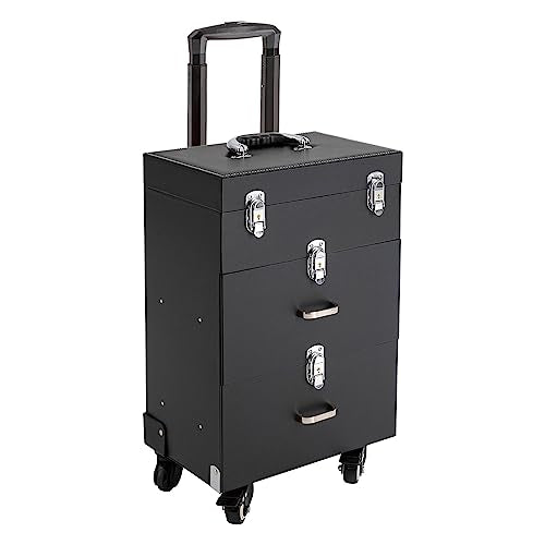 44.09lbs Lockable Makeup Train Case,Rolling Hairdressing Trolley,Beauty Salon Cosmetic Luggage with Universal Wheels for Hair Stylist,Make-up Artists (Black 6) - color: Black 6