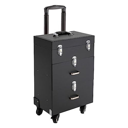 44.09lbs Lockable Makeup Train Case,Rolling Hairdressing Trolley,Beauty Salon Cosmetic Luggage with Universal Wheels for Hair Stylist,Make-up Artists (Black 6) - color: Black 6