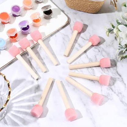 40Pcs 0.75 Inch Round Sponge Foam Brush Foam Stencil Brush Set with Wooden Handle Small Pink Stencil Stippling Painting Tools Decorating Paint Sponges for Staining Varnishes DIY Crafts Adult - style: Style 2