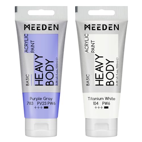 MEEDEN Acrylic Paint Purple Gray: Bundled with Titanium White Color - 100ml/3.38oz x 2 Bulk Heavy Body Acrylic Paint Tubes for Art Craft Painting - color: Purple Gray, size: 2 Tubes