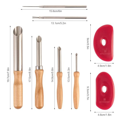 DIYOOHOMY Pottery Carving Tools Set, Clay Sculpting Tools with Straw Hole Puncher Needle Pottery Ribs Kit for Ceramic Polymer Clay Modeling, Drilling, Shaping, DIY Crafts Supplies (8) - color: wood-4